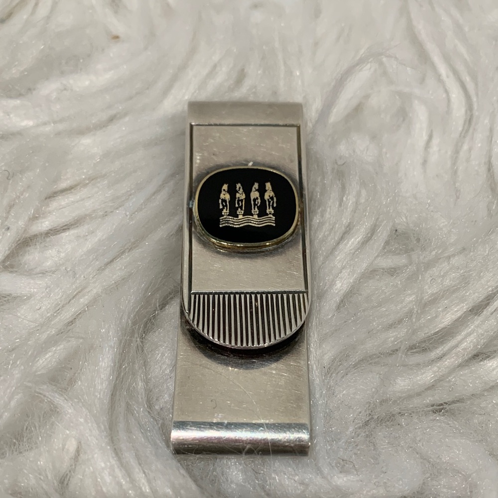 Stylish Silvertone Money Clip Black Accent with 4 Horses